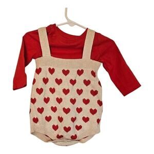 NWT Cat & Jack Baby Girl Outfit– 3–6M – Red  Beige with Hearts